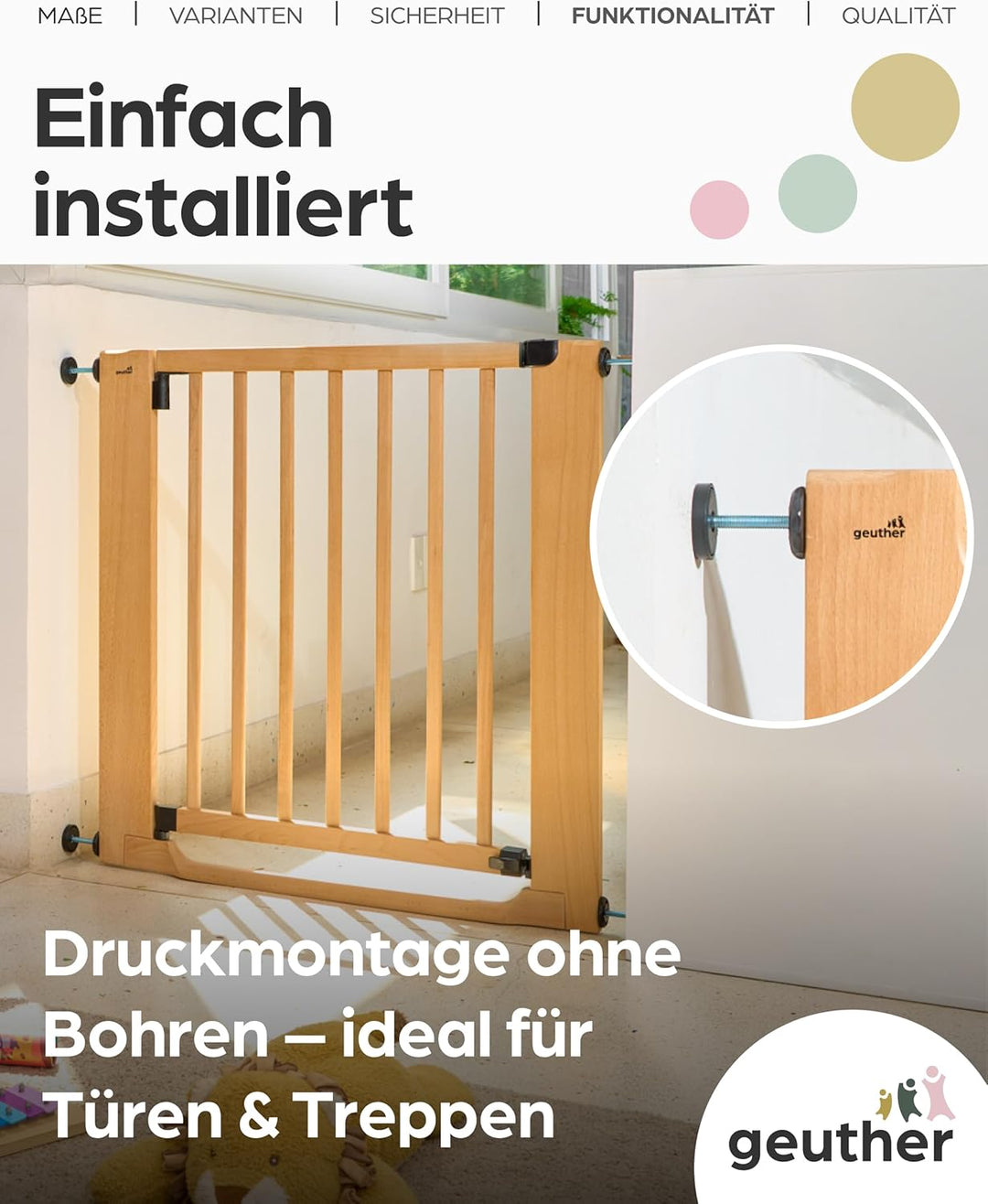 Geuther Easylock Flat Step Treppenschutzgitter ohne Bohren, 79-87 cm Breite, Türschutzgitter zum Kle