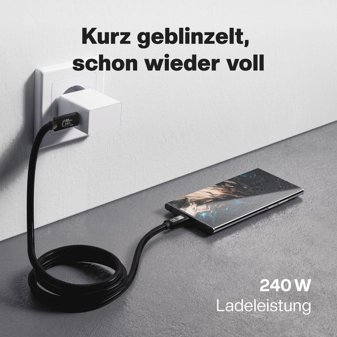CABLETEX USB 4 Kabel 200cm, Unterstützt 8K HD Display, 40 Gbit/s Datentransfer, 240W USB-C auf USB-C