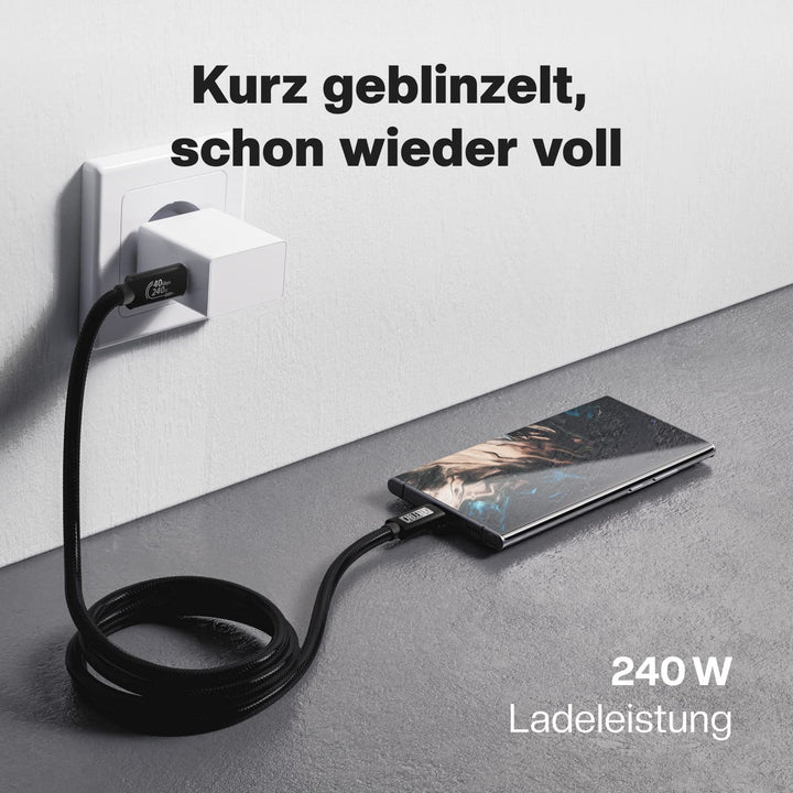 CABLETEX USB 4 Kabel 150cm, Unterstützt 8K HD Display, 40 Gbit/s Datentransfer, 240W USB-C auf USB-C