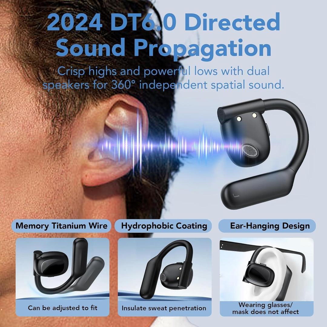 Open Ear Kopfhörer Bluetooth 5.3, LED-Anzeig, 75 Stunden Spielzeit, Tiefer Bass Wireless Earbud, Beq