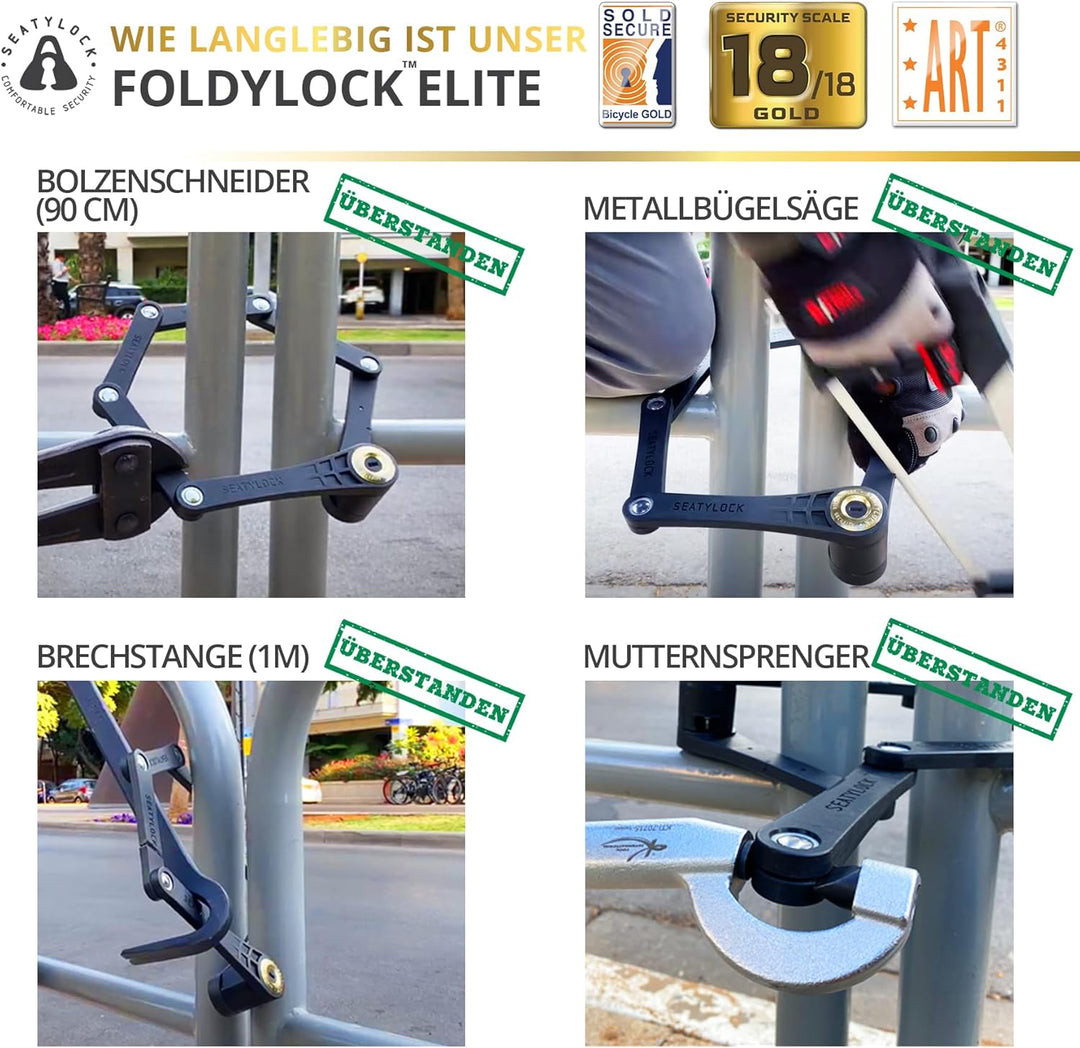 FoldyLock Elite Fahrradschloss mit Schlüssel – Patentiertes Faltschloss mit Halterung - Testsieger S