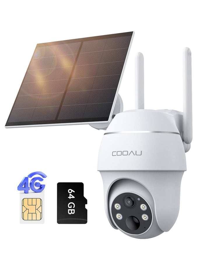 COOAU 4G LTE Überwachungskamera Aussen Akku mit SIM Karte+64GB Kartenspeicher+Solarpanel, Kamera übe