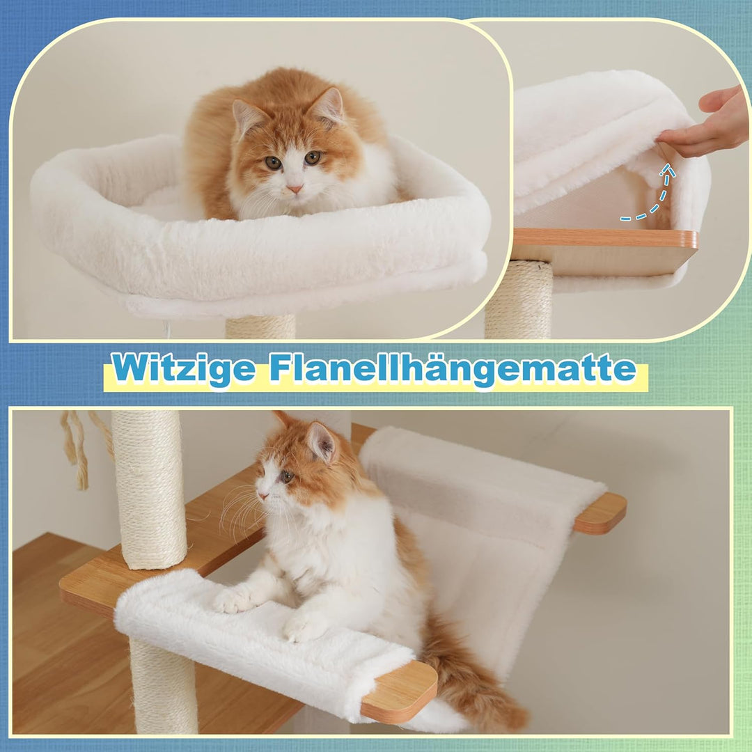 Hey-brother Holz Kratzbaum, 184cm Katzenbaum für Grosskatze, mehrstöckiger Stabil Katzenkratzbaum Mi