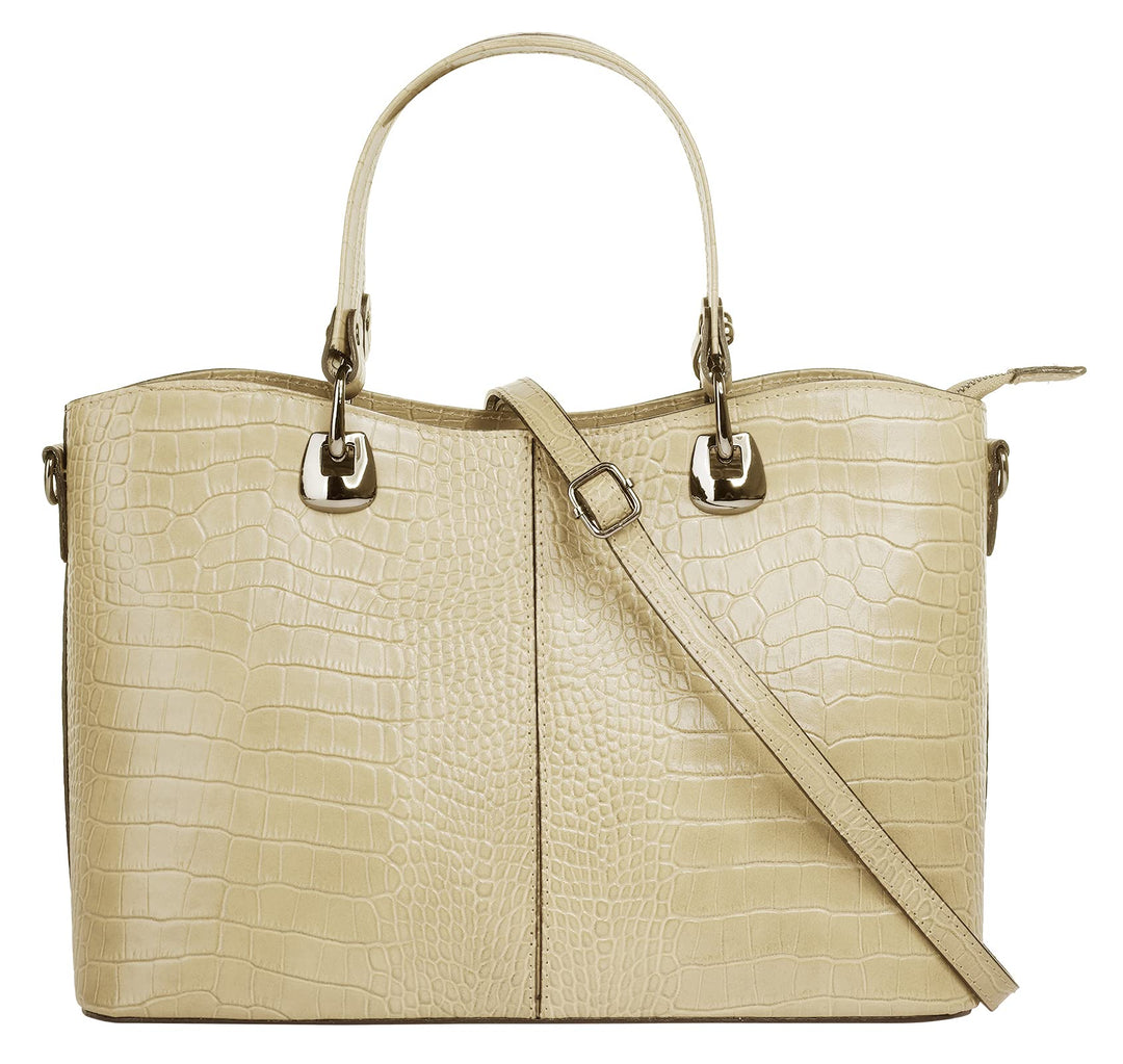 Handtasche Echt Leder Damen 021168 Made in Italy, Smartphonefach, Damenhandtasche im Kroko-Design, U