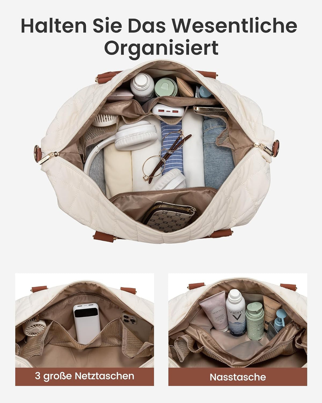 LOVEVOOK Reisetasche Damen, Leicht Puffer Weekender Handgepäck Tasche Kliniktasche Geburt Krankenhau