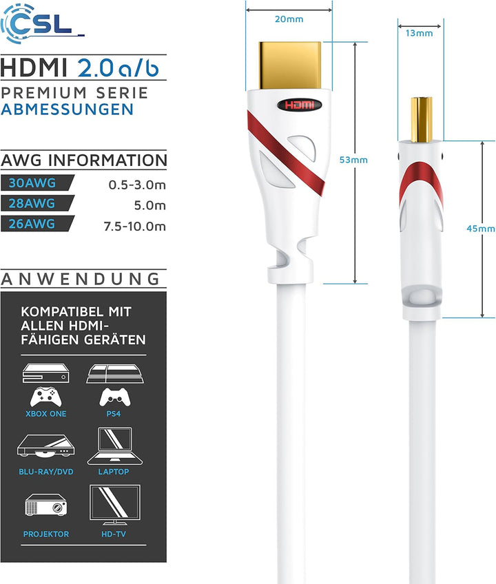 CSL - 4k HDMI Kabel 2.0-10m - Ultra HD 4k @ 60Hz - High Speed with Ethernet - Ultra Full HD - 3D ARC