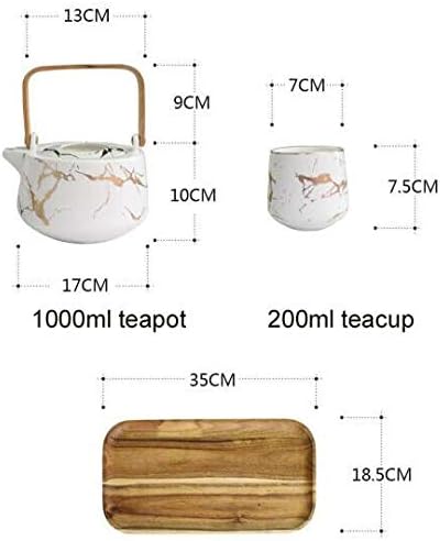 KKGUD Japanischer Stil Keramik Teeset, elegante Teekanne und 4 Teetassen mit Holztablett für Nachmit