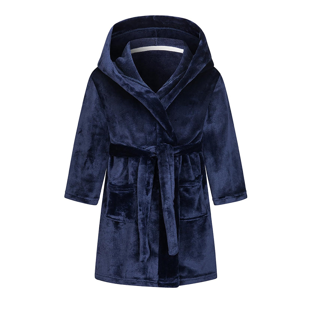 Bademantel für Mädchen, einfarbig, mit Kapuze, Flanell-Fleece-Bademantel für Jungen marineblau 9-12