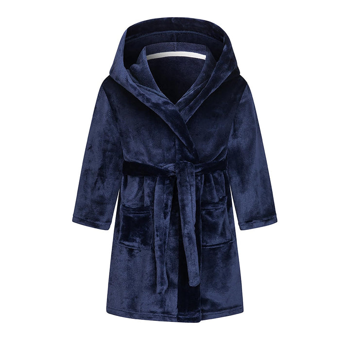 Bademantel für Mädchen, einfarbig, mit Kapuze, Flanell-Fleece-Bademantel für Jungen marineblau 9-12