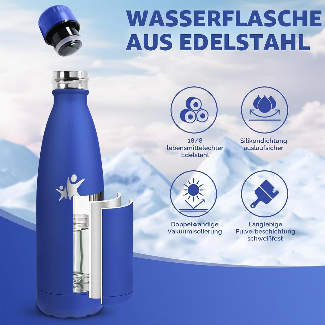 Trinkflasche Edelstahl - 750ml - Thermosflasche, BPA-Frei, Trinkflasche Sport - Auslaufsicher Wasser