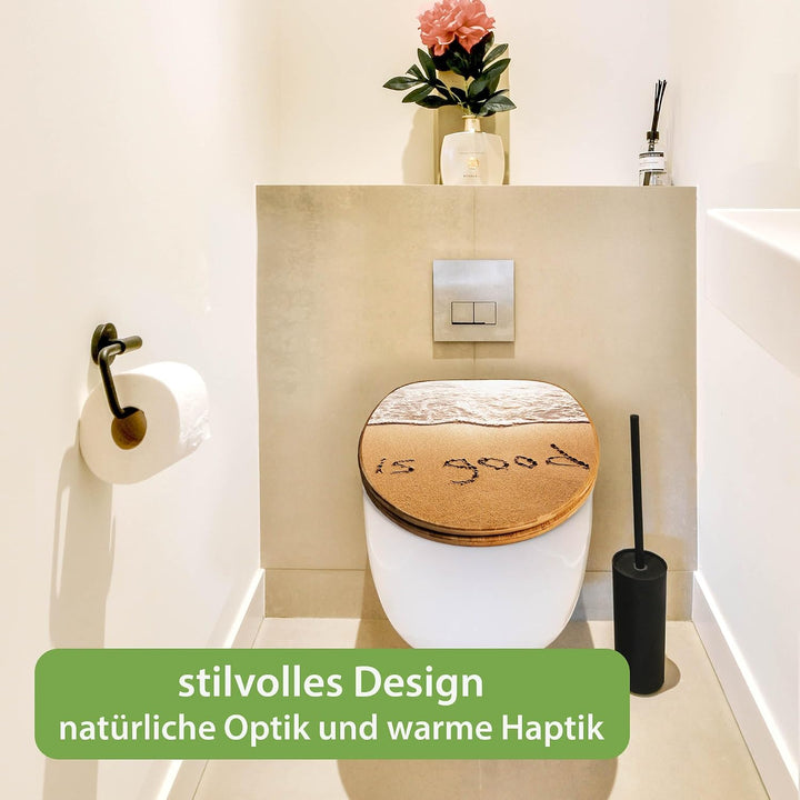 banjado Design WC Sitz Bambus Absenkautomatik 45,8x37,5cm - Toilettendeckel mit Absenkautomatik Holz