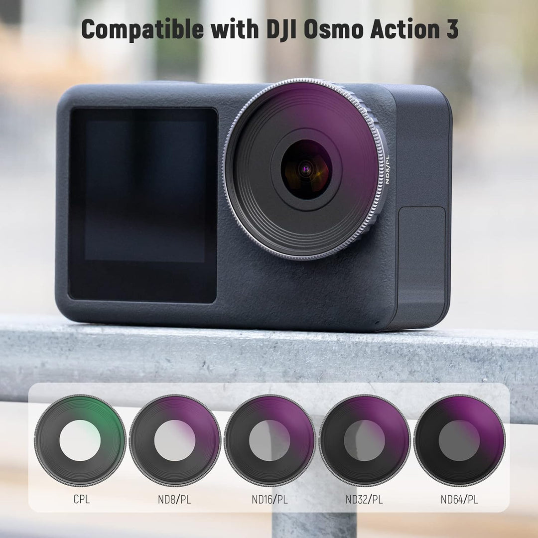 NEEWER ND/CPL Filter Set Kompatibel mit DJI Osmo Action 3, HD Optisches Glas ND8/PL+ND16/PL+ND32/PL+