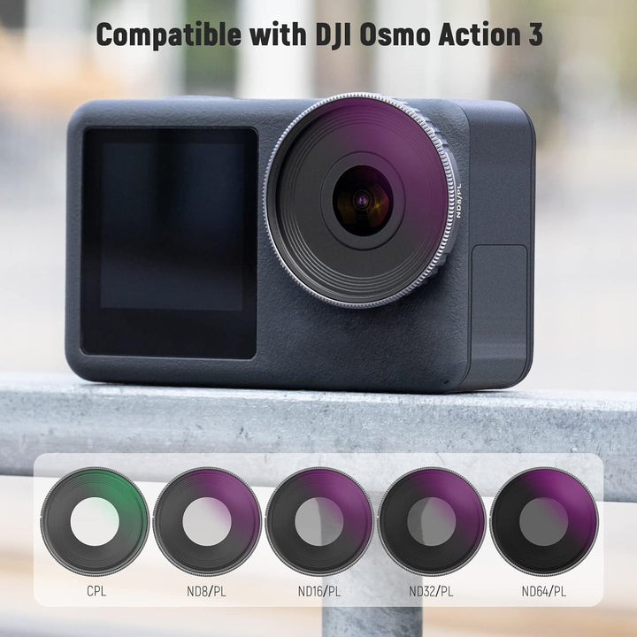 NEEWER ND/CPL Filter Set Kompatibel mit DJI Osmo Action 3, HD Optisches Glas ND8/PL+ND16/PL+ND32/PL+