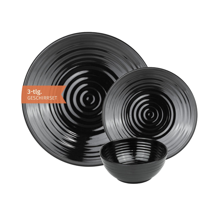 Camping Geschirr Set 1 Person 3-teilig | Melamin | Picknick Geschirrset | Campinggeschirr Stone Dark