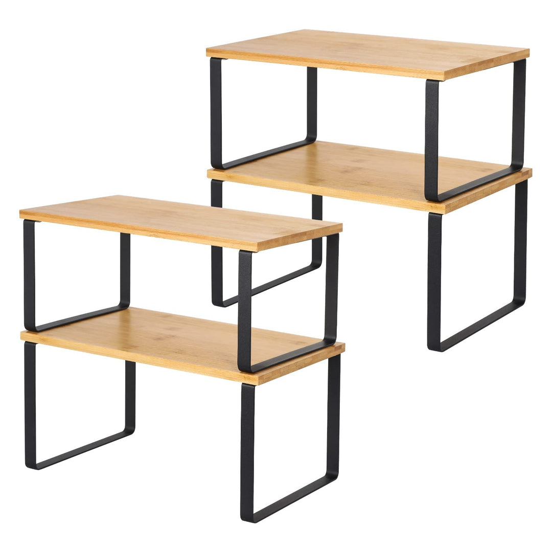 LIANTRAL Küchenschrank Organizer 4er-Set , Küchen Arbeitsplatte Regal Organizer aus Metall und Bambu