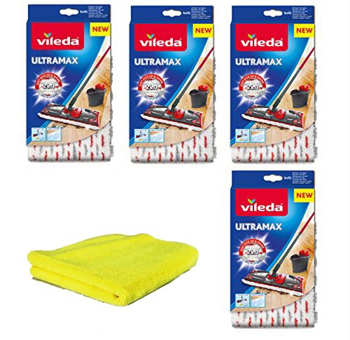 Vileda Ultramax Zusatzbezüge 4Stk Universal-Mikrofaserlappen I Wischbezug Ultramax für Holzböden Par