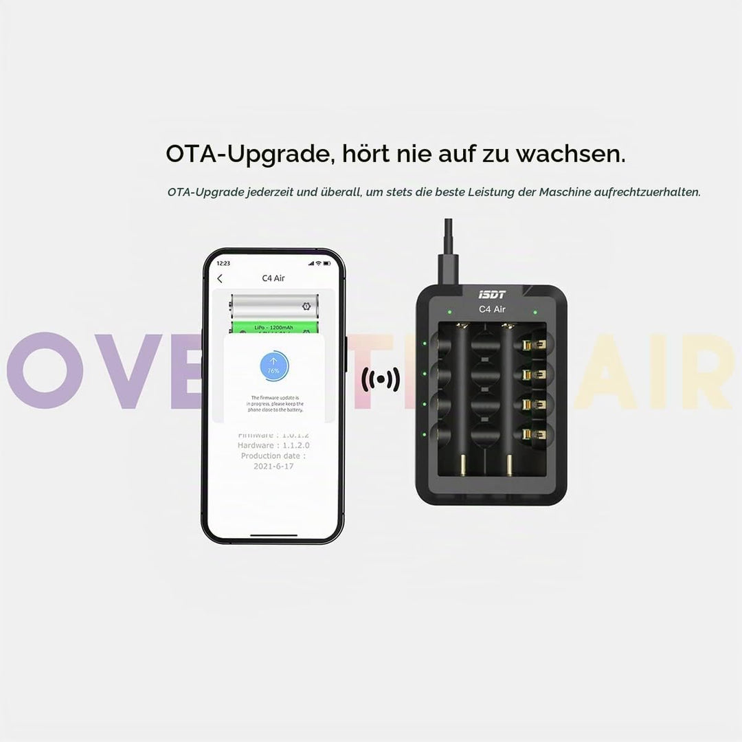 ISDT C4 Air Schnell Akkus Ladegerät,Universal-Haushalt Batterieladegerät mit Bluetooth-APP-Verbindun
