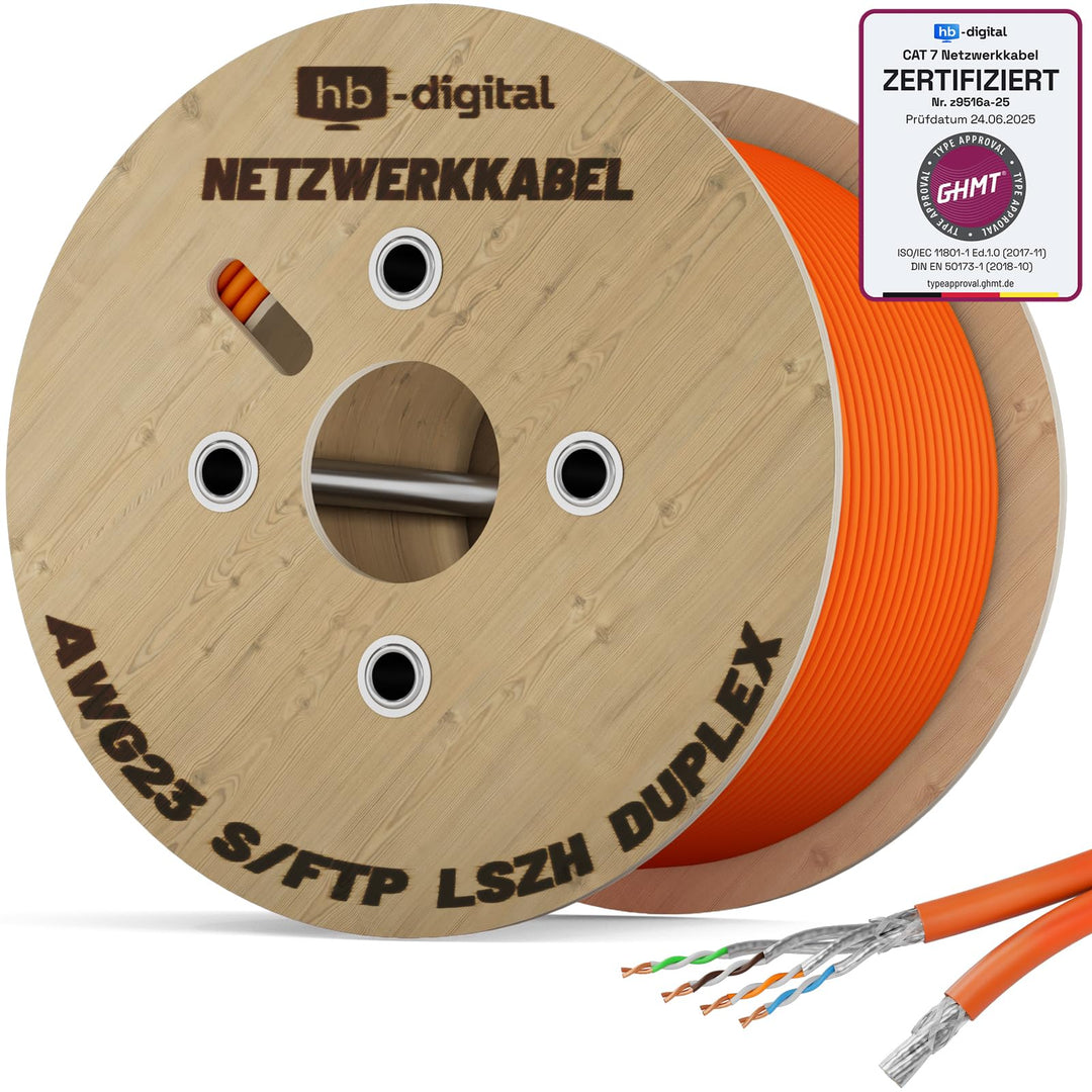 HB-DIGITAL 250m CAT 7 Netzwerkkabel LAN Kabel Verlegekabel Ethernet Installationskabel 10 Gbit/s AWG
