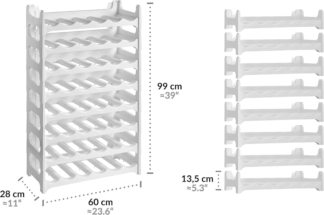 Grizzly Flaschenregal - modulares, stapelbares Design für 48 Flaschen, Weinregal Weiss 8 Module für