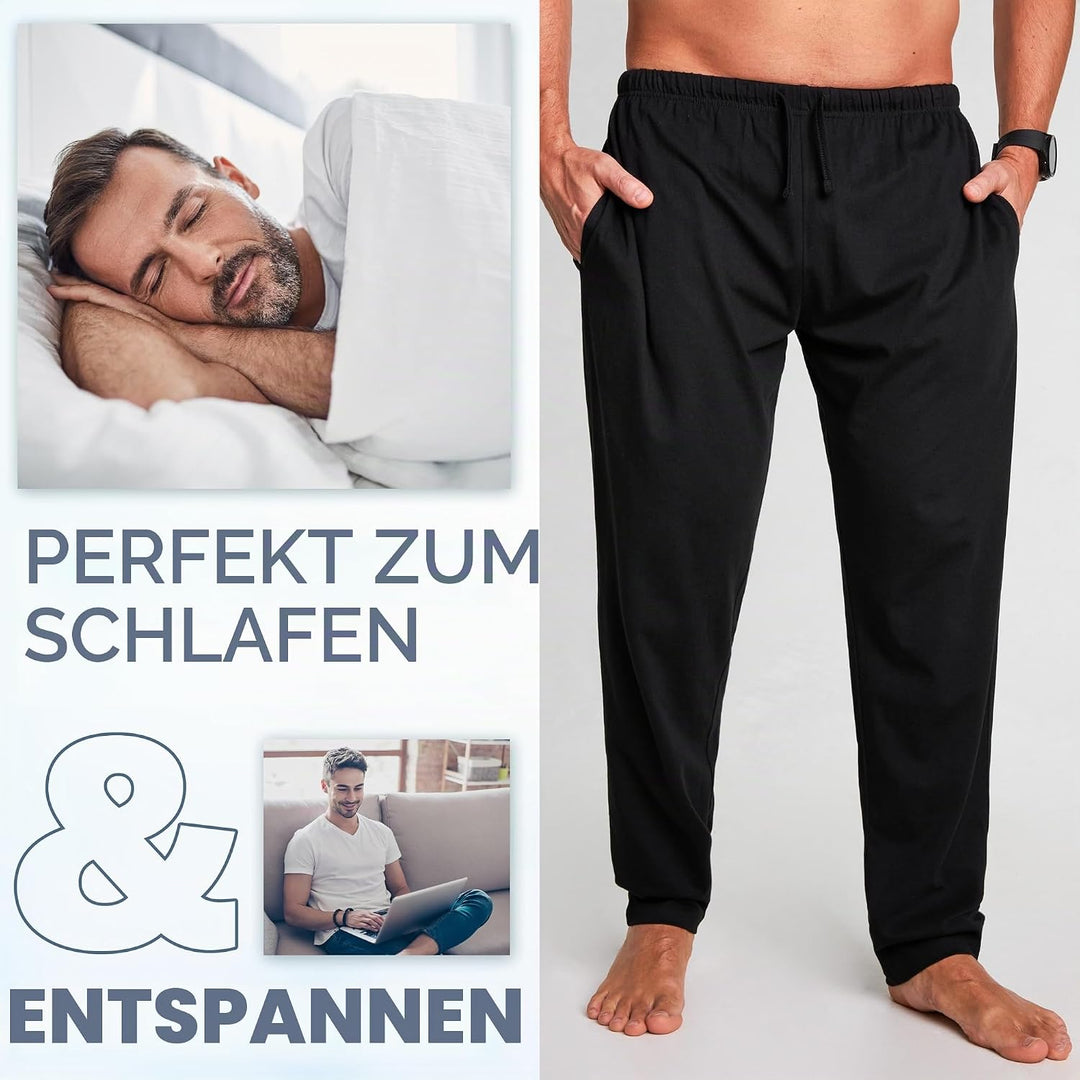 CityComfort Herren Schlafanzughose Lang mit Seitentaschen &amp; elastischem Bund, 2er Pack XXL Bund mit