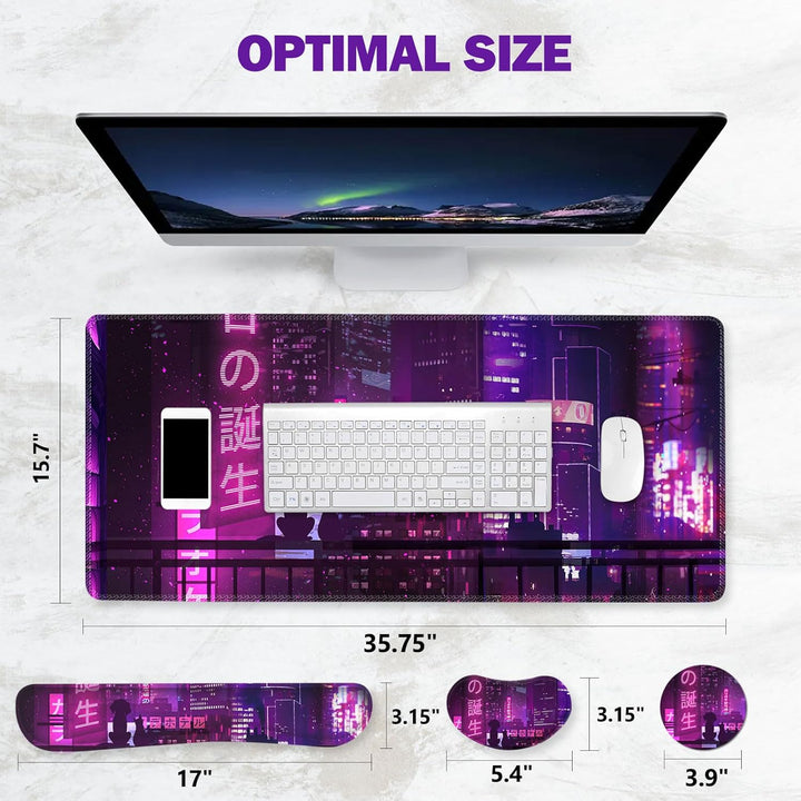 ToLuLu Erweitertes Gaming-Mauspad, Memory-Schaum ergonomische Tastatur-Maus-Handgelenkstütze-Set, gr