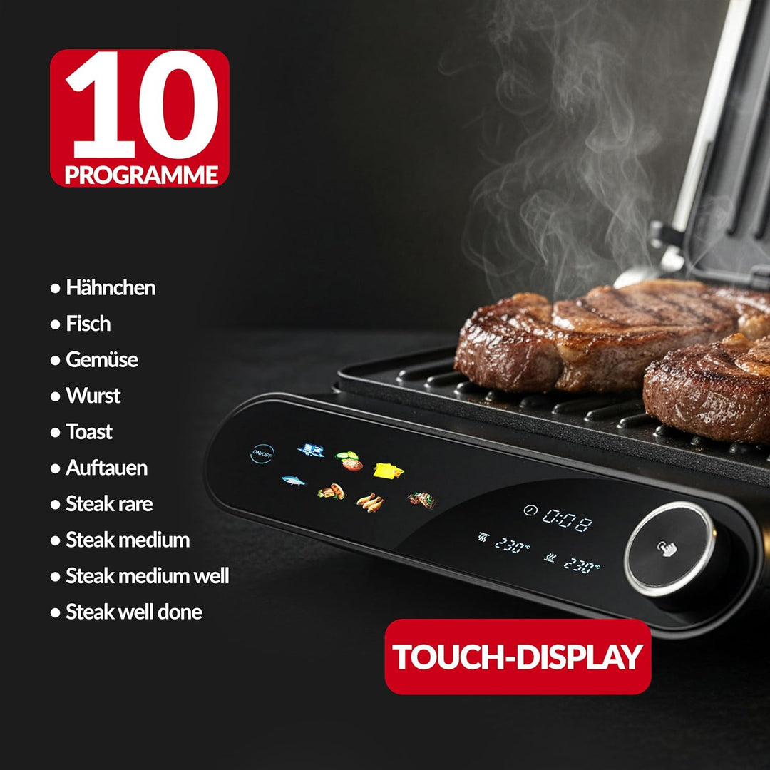 LEHMANN Kontaktgrill, 2200 W, Tischgrill 180° aufklappbar - Grillfläche bis 1320 cm², Abnehmbare Ant