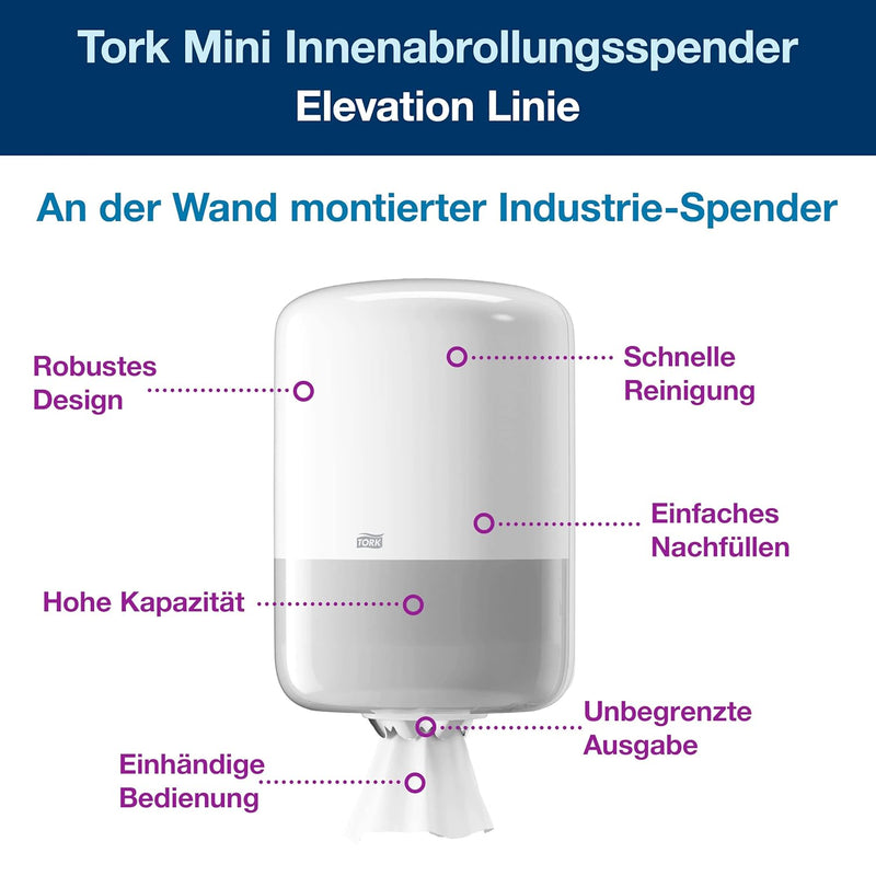 Tork 559000 Innenabrollungsspender für M2 Papierwischtücher in Weiss & Seifenspender für Schaumseife