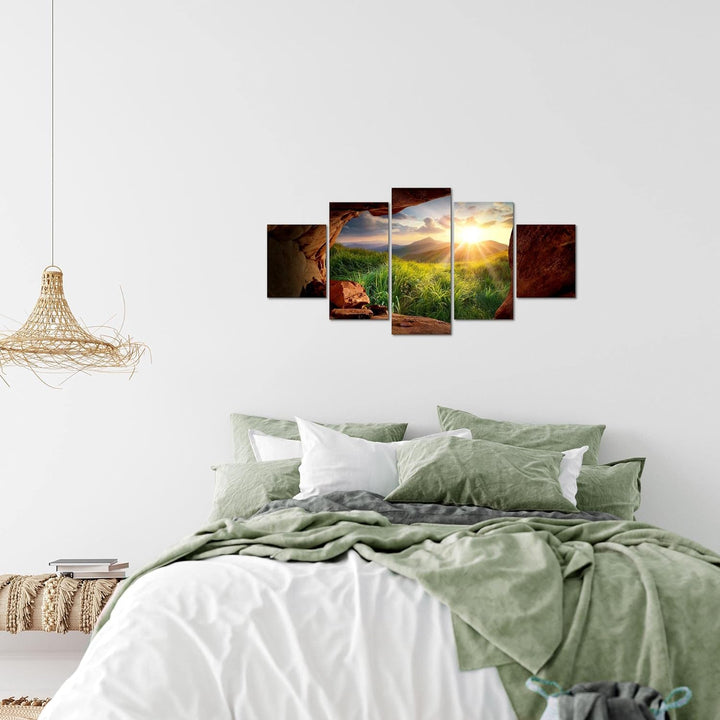 Runa Art Wandbilder Natur Gebirge 5 Teilig Bild auf Vlies Leinwand Deko Wohnzimmer Schlafzimmer Pano