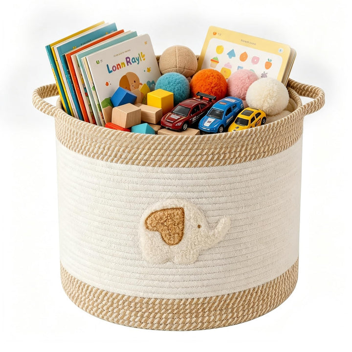 Aufbewahrungskorb Baumwolle mit Griffen Wickel Organizer für Kosmetik, Decken, Wäsche, Bad, Wohnzimm