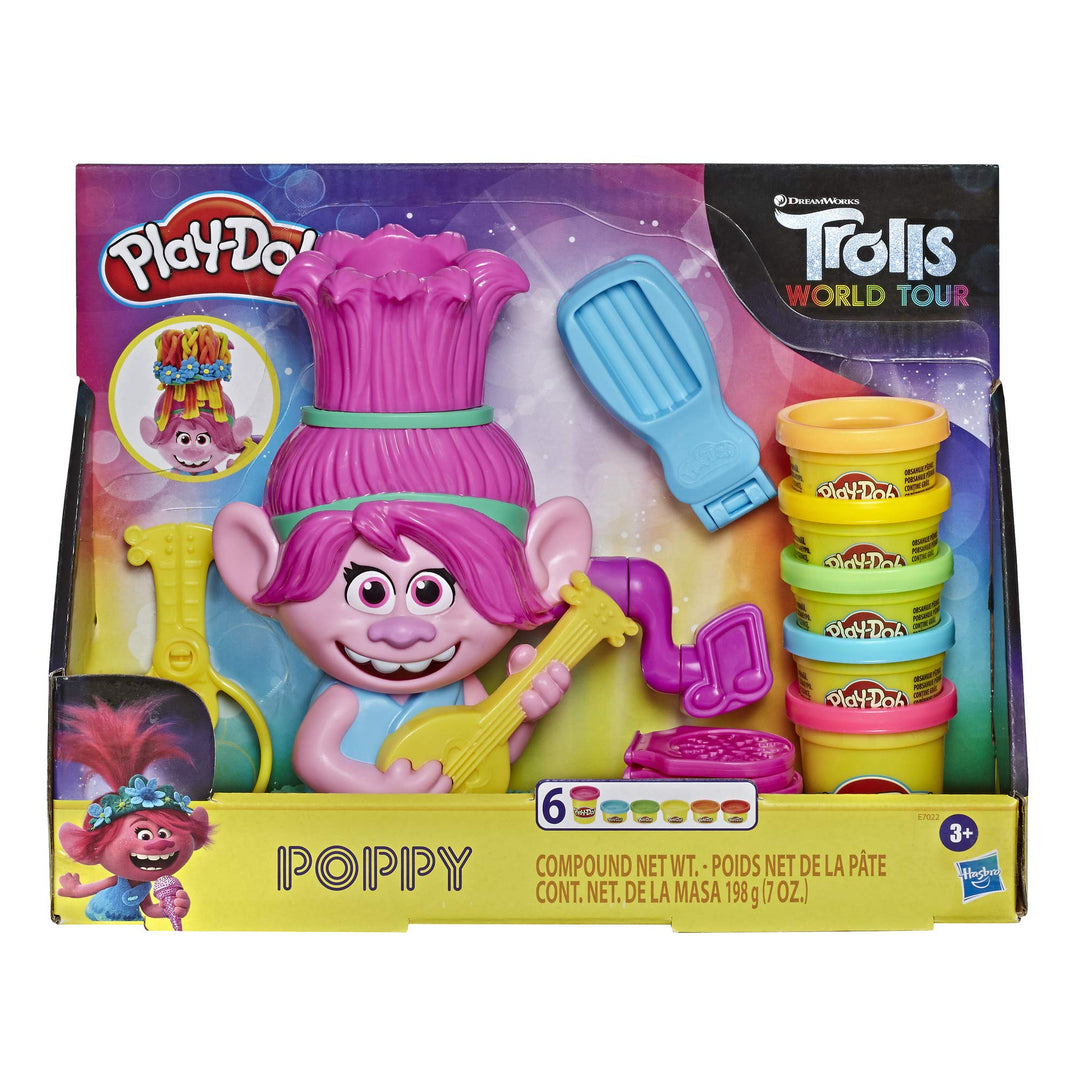 Play-Doh Trolls World Tour Frisierspass Poppy, Styling-Spielzeug für Kinder ab 3 Jahren mit 6 Farben