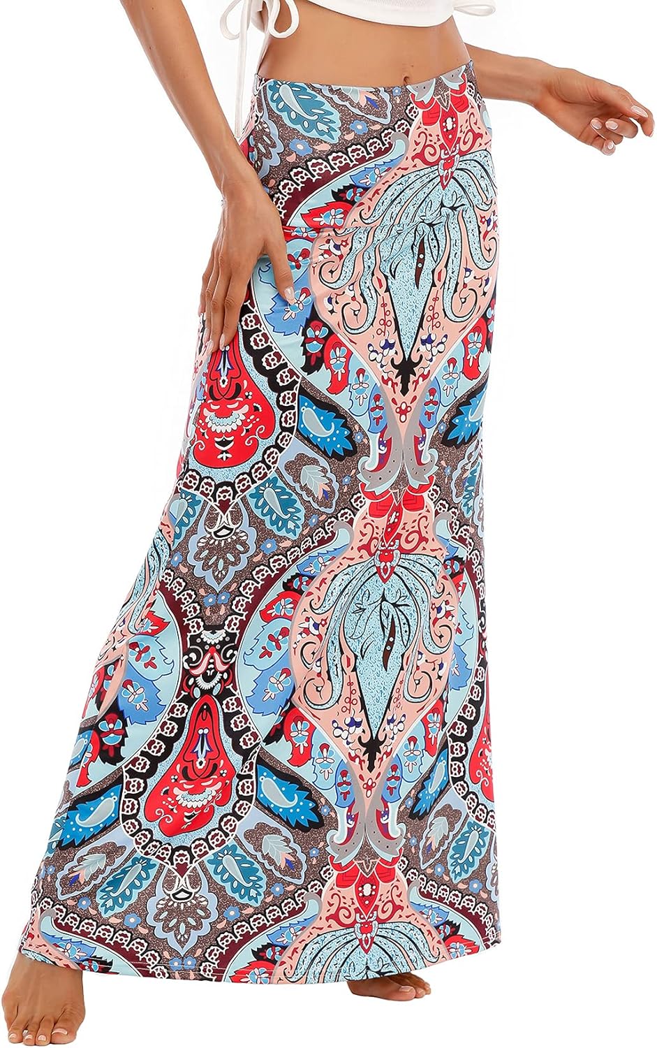 Durio Rock Maxirock Lang Damen Rock Weich Sommerrock Elegant Freizeitrock mit Hohem Bund Elastisch S