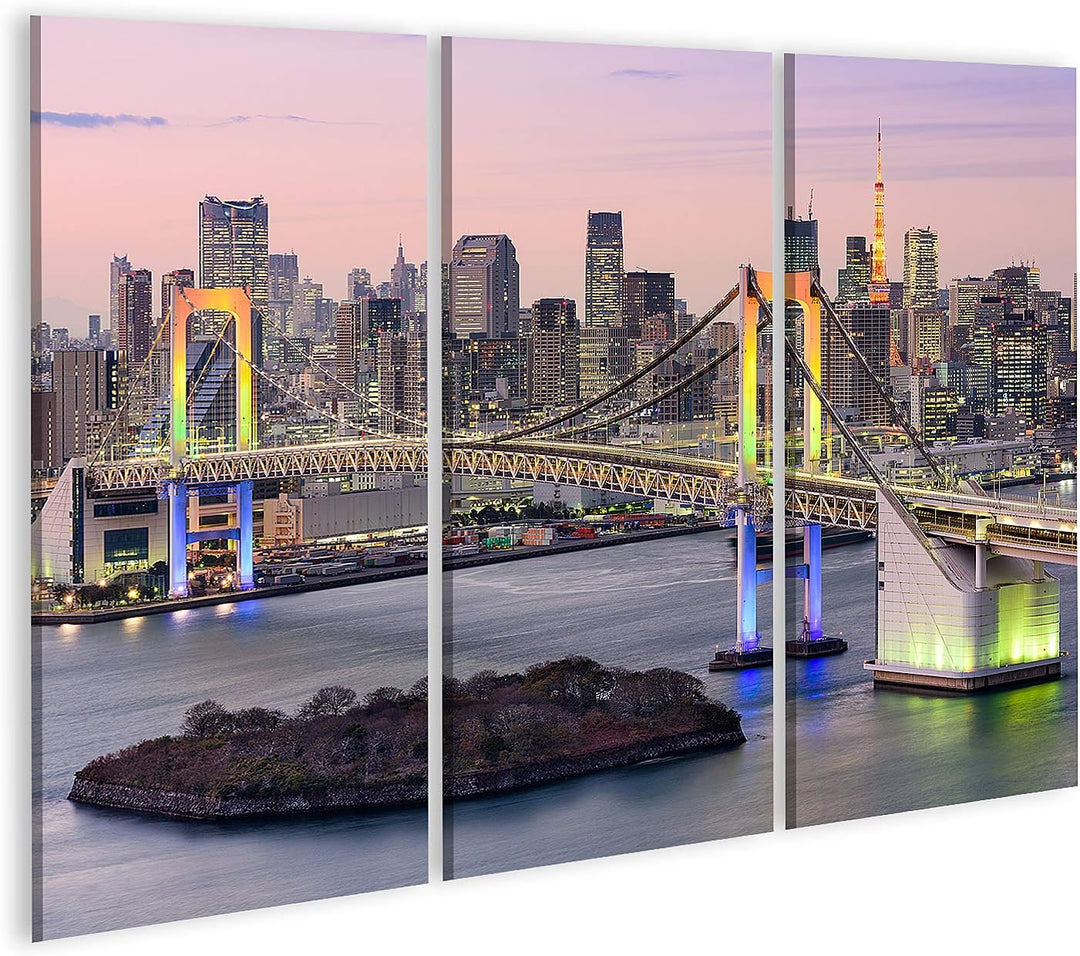 islandburner Bild auf Leinwand Tokyo Japan Skyline Mit Regenbogenbrücke Und Tokyo Tower Bilder Wandb