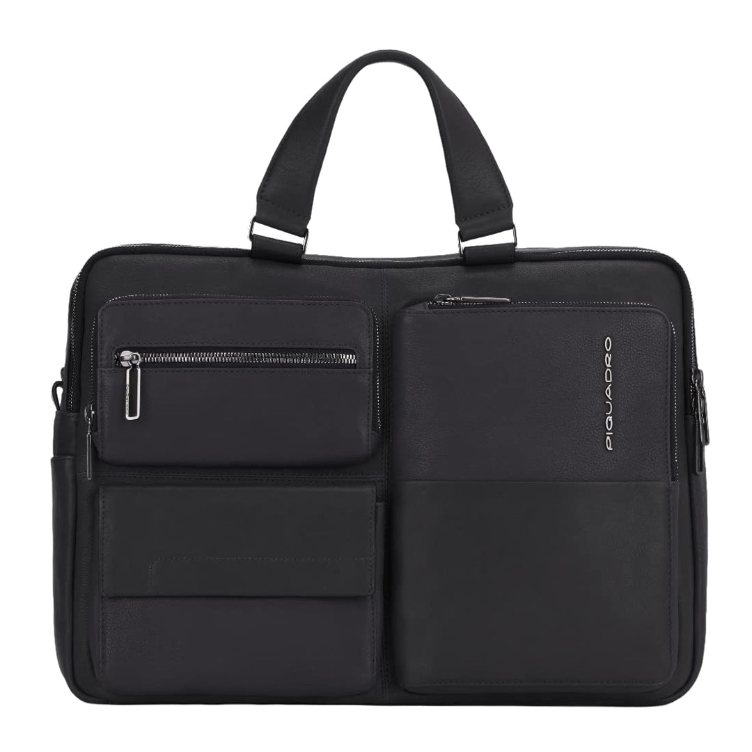 Piquadro Ronnie Aktentasche Leder 43 cm Laptopfach Schwarz 43,00 x 31,00 x 13,00 (cm), Schwarz 43,00