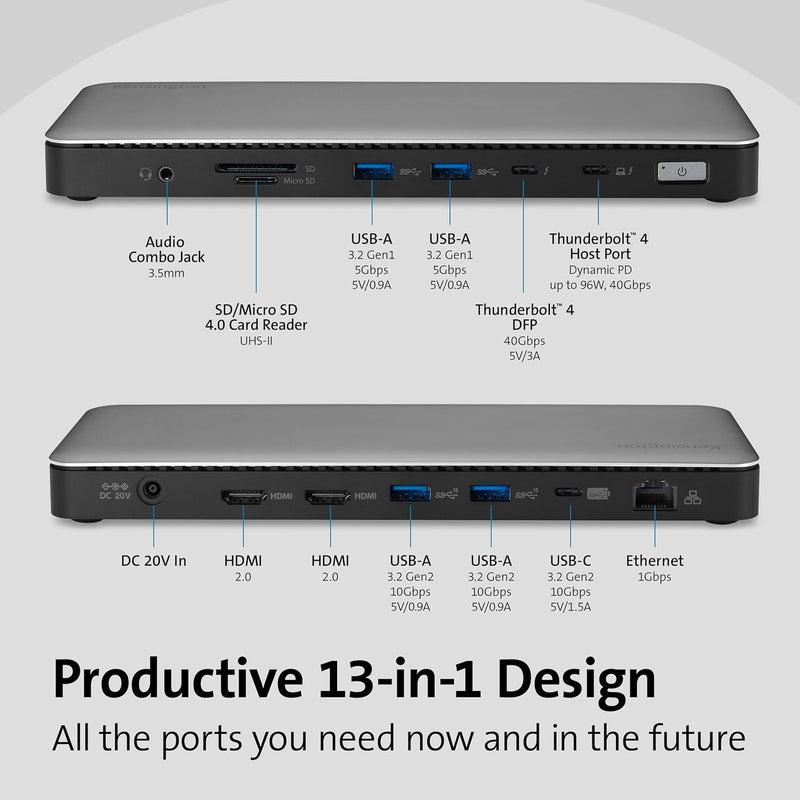 Kensington SD5765T Thunderbolt 4 Dockingstation, exklusiv für Microsoft Surface, mit USB-C & USB-A,