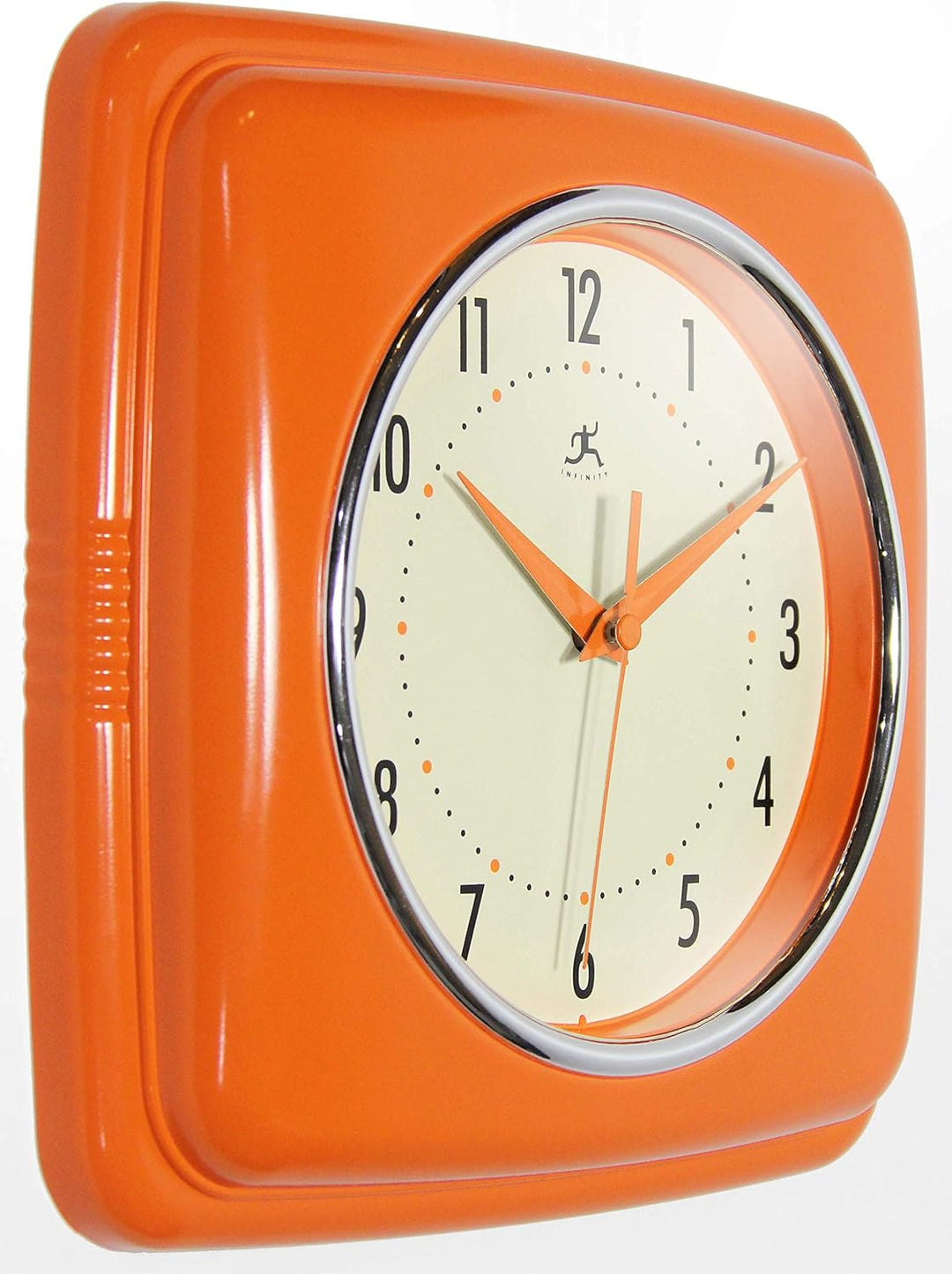 Infinity Instruments Quadratische, stille Retro-Wanduhr, 22,9 cm, Mitte des Jahrhunderts, Moderne Kü