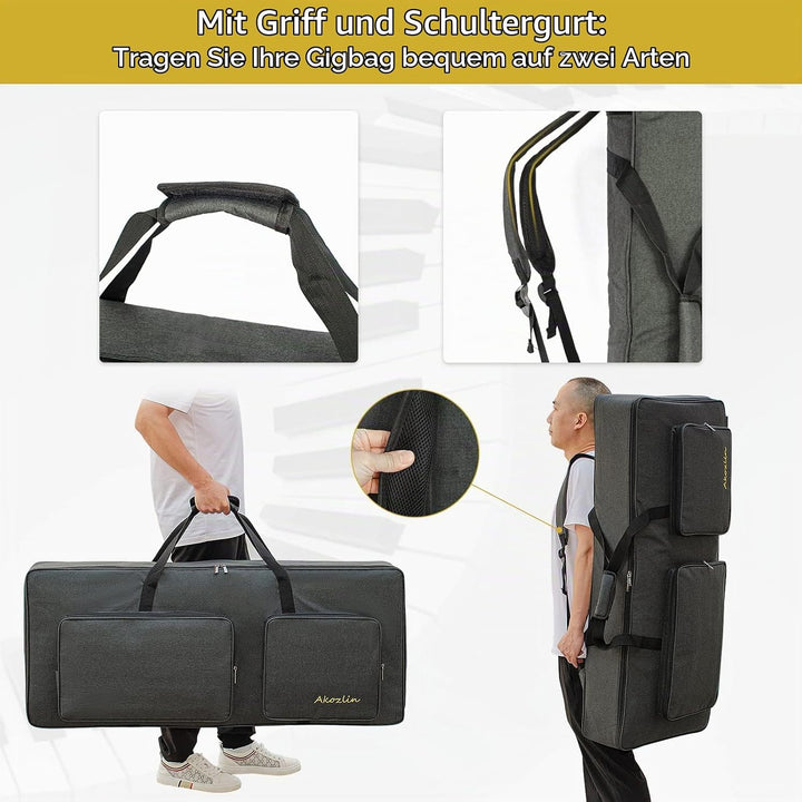 AKOZLIN 61-Tasten-Keyboardtasche, tragbar, robust, gepolstert, Gigbag, universell, wasserdicht, Oxfo