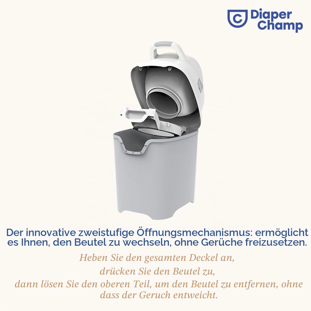 DIAPER CHAMP ONE Standard Handsfree mit Pedal - Windeleimer - geruchsdicht - berührungslose Bedienun