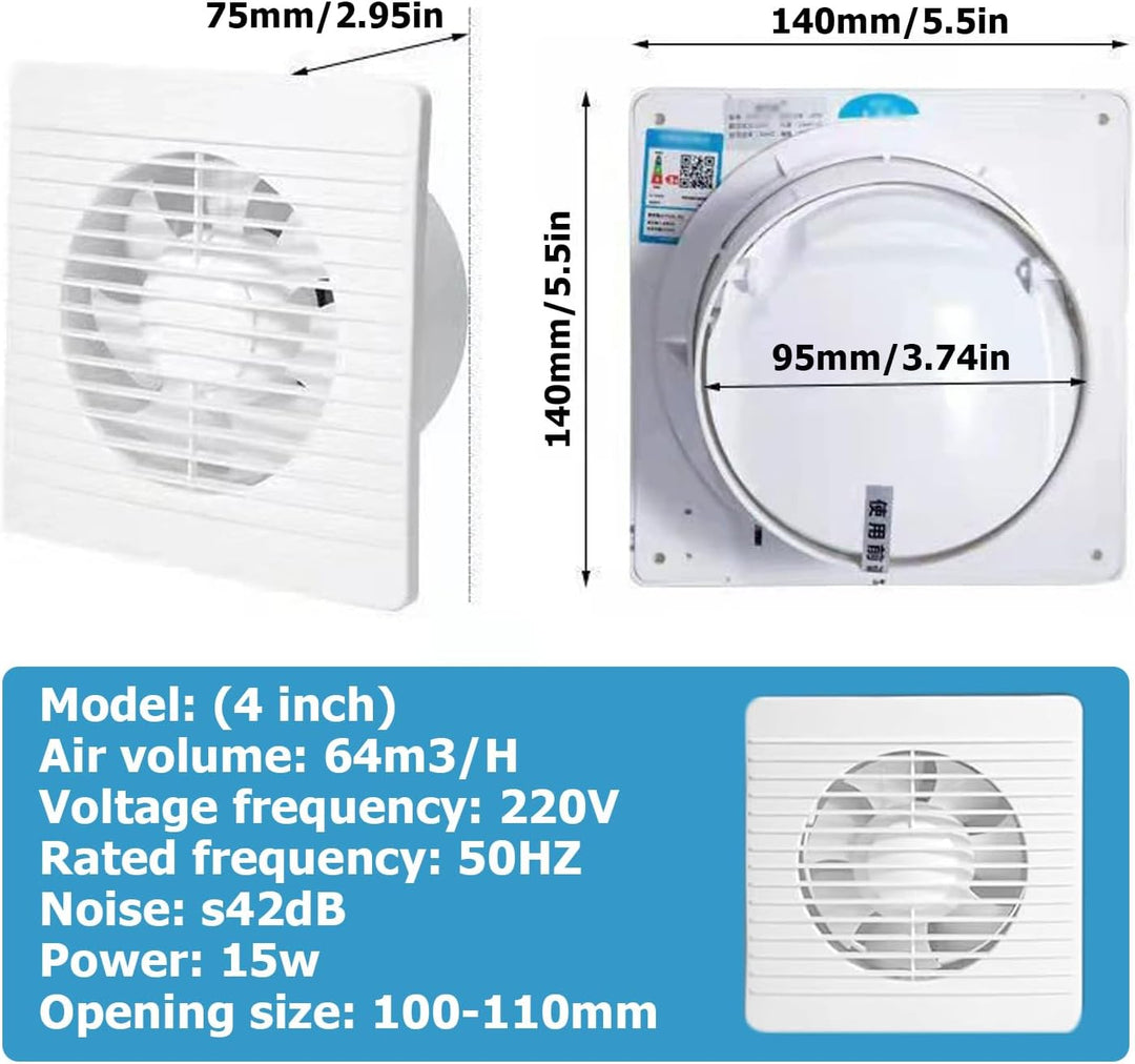 Nizirioo Badlüfter Ø 100mm Wandventilator Lüfter: Badezimmer Lüfter Abluftventilator mit Kabel, Wand