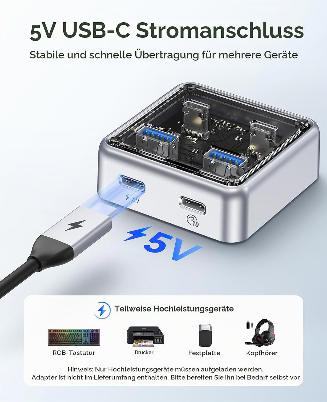 ORICO USB Hub 3.2, 4 Port USB 3.2 Gen2 Verteiler mit 2 Typ A/C Anschlüsse, 10Gbps Zinklegierung Mult