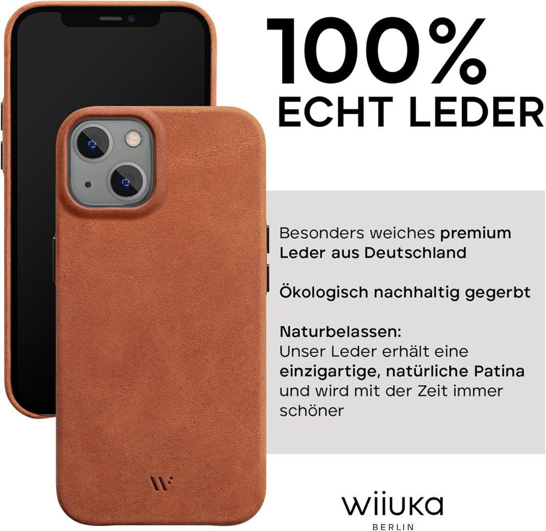 WIIUKA Hülle für iPhone 14, Leder aus Deutschland, Lederhülle extra Dünn, Premium Handyhülle, Case,