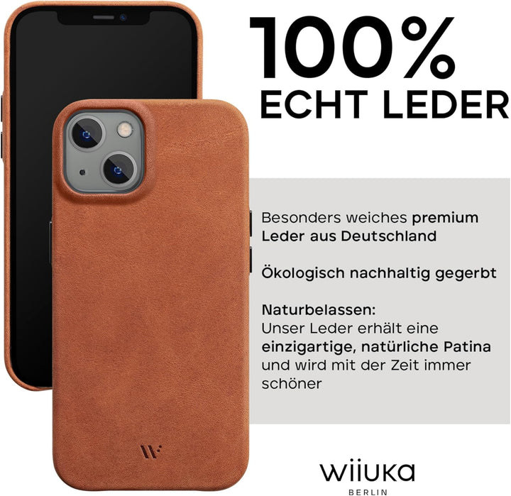 WIIUKA Hülle für iPhone 14, Leder aus Deutschland, Lederhülle extra Dünn, Premium Handyhülle, Case,