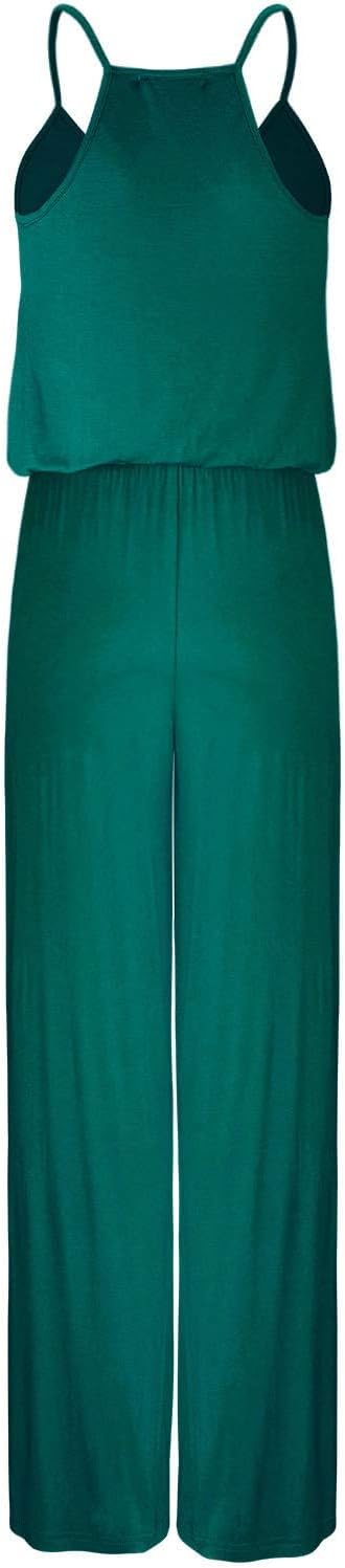 OUGES Damen Sommer Ärmellos Jumpsuit Overall Lang Hosenanzug Casual Playsuit Romper mit Taschen S Gr