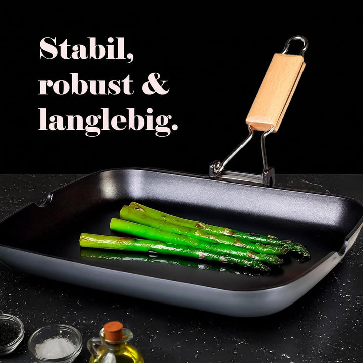 WECOOK! Ecostone Grillpfann Induktion Gewellt, 34 x 24 cm, Antihaftbeschichtung ILAG Ökologisch PFOA