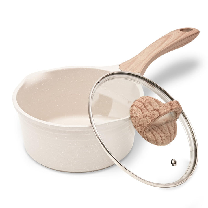 JEETEE Kasserolle 18 cm, 2L Stielkasserolle mit Deckel, klein Kasserolle Stieltopf, Milchpfanne, Mil
