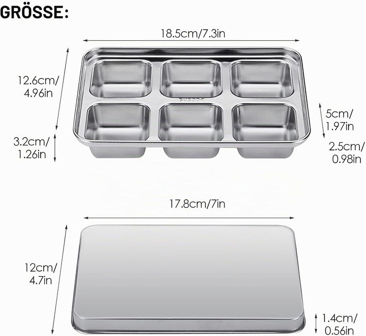 2PCS Eiswürfelform, Eiswürfelbehälter mit Deckel, 6-Fach Gross Edelstahl Eiswürfel Form Ice Cube Tra