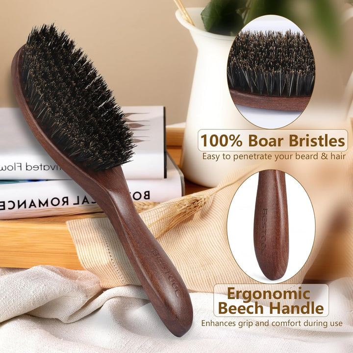 BESTOOL Haarbürste, Wildschweinborsten Bürste für Damen Herren Kinder zum Entwirren & Stylen, Naturb