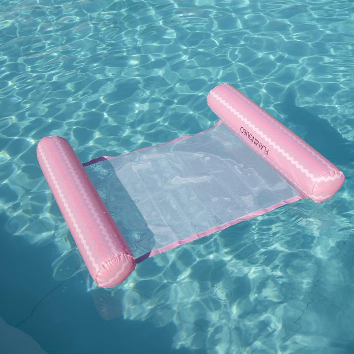 Flamingueo Luftmatratze Pool - Wasserhängematte - Nylon-Gitter - Widerstandsfähiges PVC Rosa und Wei