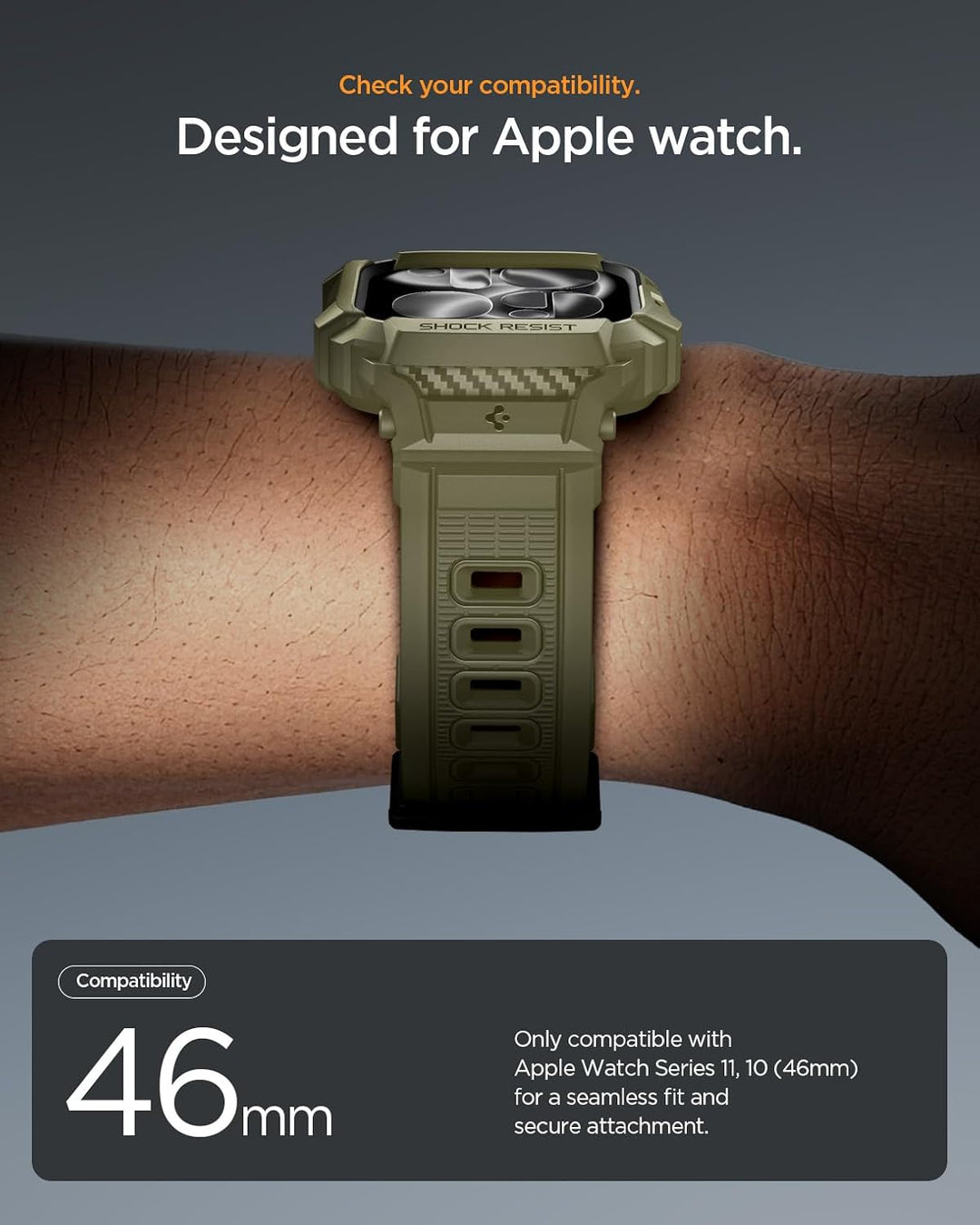 Spigen Rugged Armor Pro 2 Hülle mit Band für Apple Watch 11/10 46mm | TPU-Unibody-Hülle mit Armband,