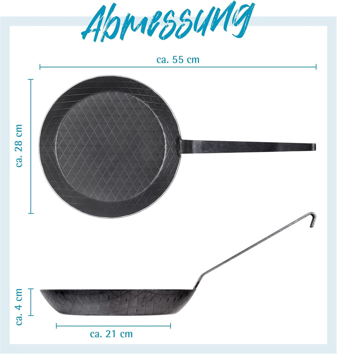 GRÄWE Eisenpfannen Starterset Ø 28 cm, inkl. Pfannenwender, Pfannenschutz und Einbrenn-& Pflegeöl