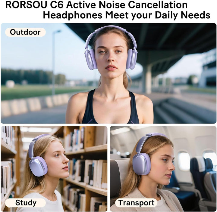 RORSOU C6 Aktive Noise-Cancelling-Kopfhörer, Drahtlose Over-Ear Bluetooth-Kopfhörer, 60 Stunden Spie